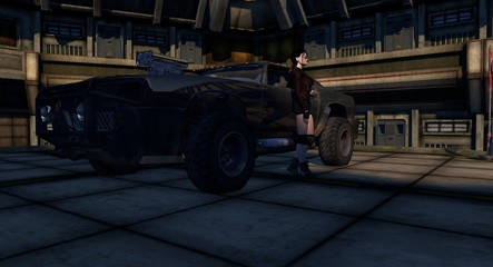 Survivor Girl Standing Next To Desert Hot Rod 3D Render