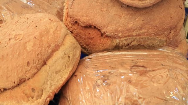 Heap of fresh homemade breads at hte bazaar