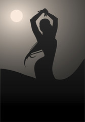 Flamenco Dancer woman. Silhouette under the moon