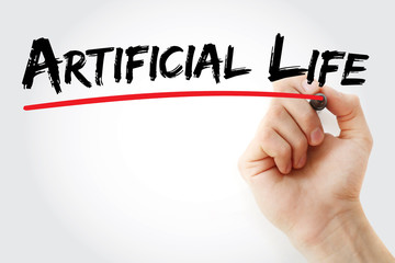 Hand writing Artificial life with marker, concept background