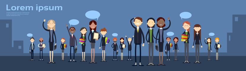 Ethnic Business People Group Full Length Mix Race Businessman And Businesswoman Team Flat Vector Illustration