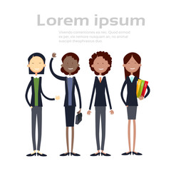 Ethnic Business Woman Group Full Length Mix Race Businesswoman Team Flat Vector Illustration