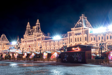 Night red square in winter