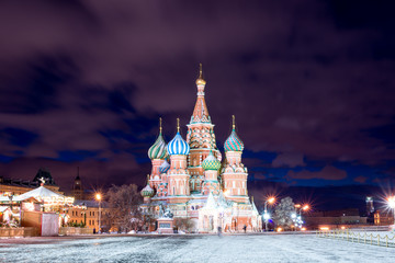 Fototapeta premium Night red square in winter