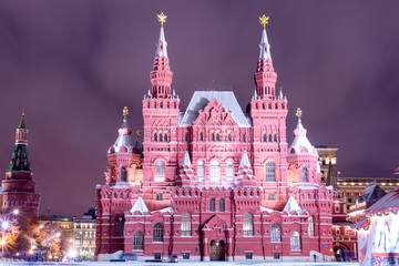 Night red square in winter