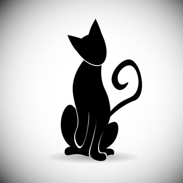Black Silhouette Cat Animal Pet Web Icon Flat Vector Illustration