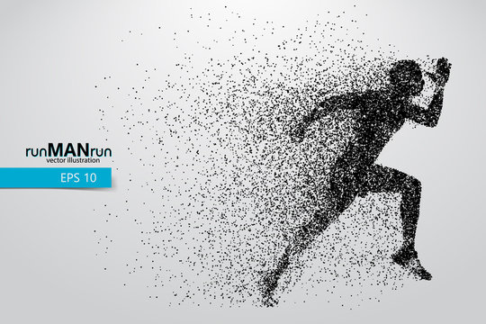 Silhouette of a running man from particles.
