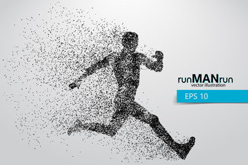 Plakat Silhouette of a running man from particles.