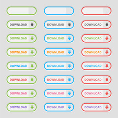 Set of colored Download Buttons. Web elements. Vector.