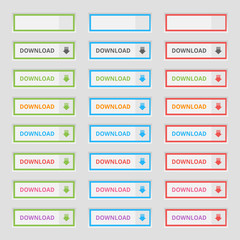 Set of colored Download Buttons. Web elements. Vector.