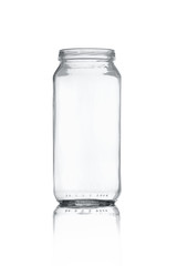 empty glass jar without a lid isolated on a white background