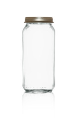 empty glass jar with lid iron isolated on a white background