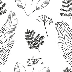 Scandinavian vector floral seamless pattern. Simple hand drawn elements in nordic style. Reapiting tileable composition for your design.