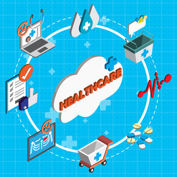 illustration of info graphic healthcare technology icons set concept in isometric 3d graphic