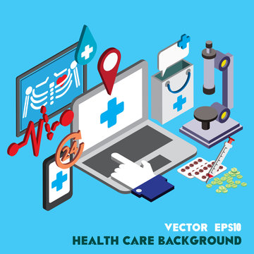 illustration of info graphic healthcare technology icons set concept in isometric 3d graphic