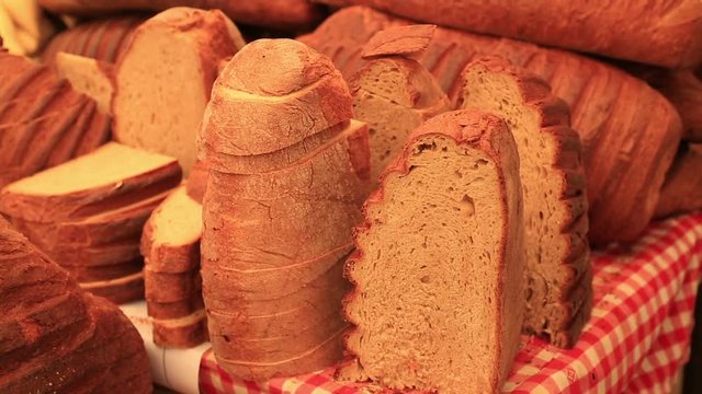 Heap of fresh homemade breads at hte bazaar