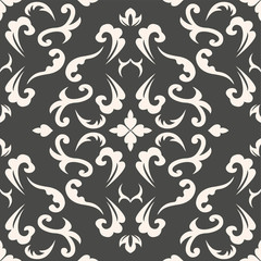 Damask seamless classic pattern. Vintage Baroque delicate background. Classic damask ornament for wallpapers, textile, fabric, wrapping, wedding invitation. Exquisite floral baroque template.