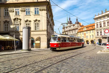 Zelfklevend Fotobehang Old tram in Prague © Sergii Figurnyi