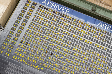 Arrival board - Gare du Nord, Paris.