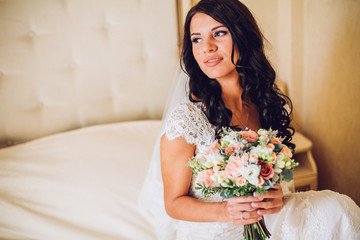 portrait of a beautiful bride. Morning bride