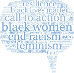 Fototapeta premium Black Women Word Cloud on a white background.