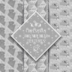 Merry Christmas and Happy New Year gray textures santa and deer