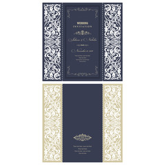 Wedding Invitation Baroque. Template for laser cutting. Open card. The front and rear side. It can be used as an envelope.