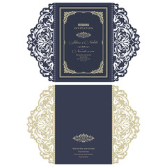Wedding Invitation Baroque. Template for laser cutting. Open card. The front and rear side. It can be used as an envelope.