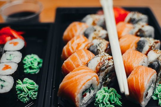 Sushi rolls salmon