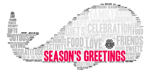 Season's Greetings word cloud on a white background. 