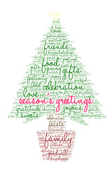 Season's Greetings word cloud on a white background. 