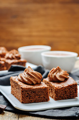 Chocolate brownie cake with chocolate cream