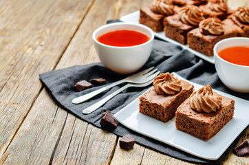 Chocolate brownie cake with chocolate cream