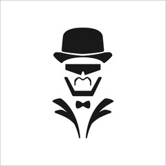 Disco man face with glasses symbol silhouette icon on background