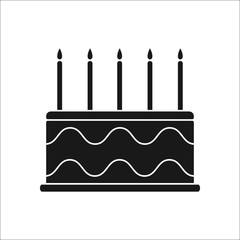 Cake with candles symbol silhouette icon on background