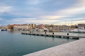 Fototapeta premium Bisceglie old port at sunset light (Puglia Italy)