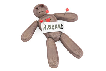 Husband voodoo doll with needles, 3D rendering