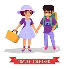 Traveling couple boy girl in love cartoon image flat illustration