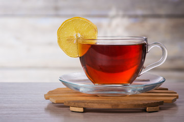 Hot cup of tea and lemon.