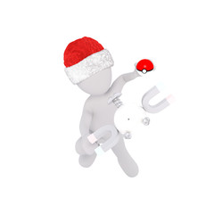 3d toon figure in Santa hat with ball and magnets