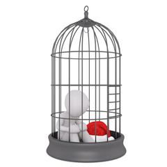 3d toon figure with Santa hat in bird cage