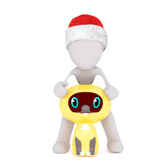 3d man holding a cute yellow owl mascot