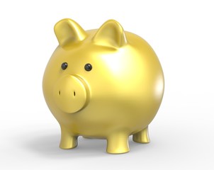 3D Isolated Golden Piggy Bank Saving. Save Money Concept Illustr