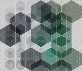 Modern abstract gray background with blue and green hexagons