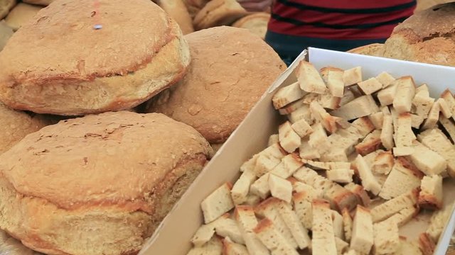 Heap of fresh homemade breads at hte bazaar
