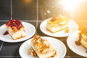 Hot tea with lemon and slices of pie