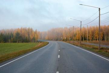 Road in Finland- Morning autumn landscape