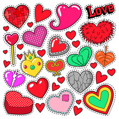 Hearts Love Badges, Stickers, Patches for Romatic Scrapbook Design. Vector illustration