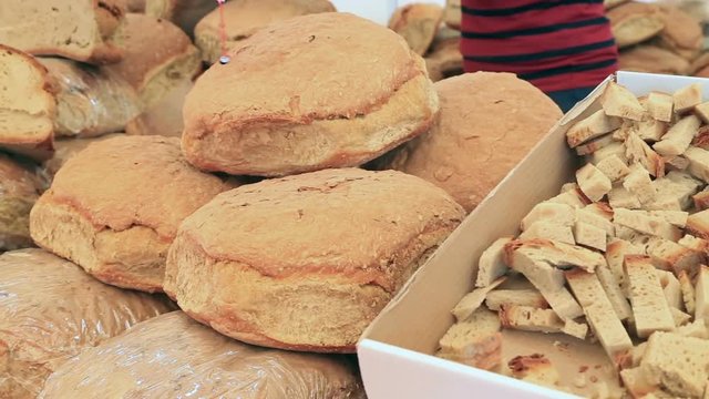 Heap of fresh homemade breads at hte bazaar