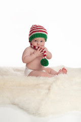 Baby Boy Wearing a Christmas Elf Stocking Cap